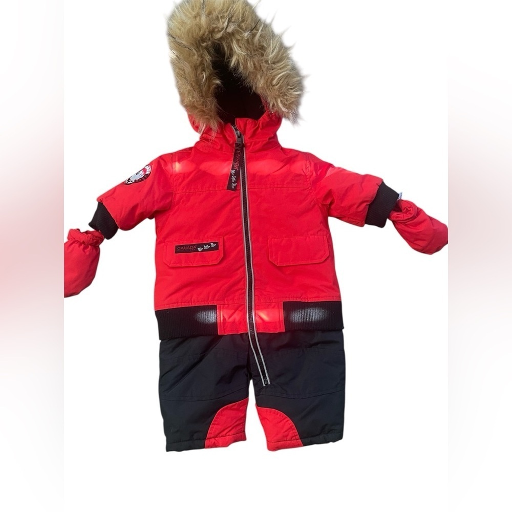 Canada Weather Gear Red and Black Snowsuit with Fur Hood
